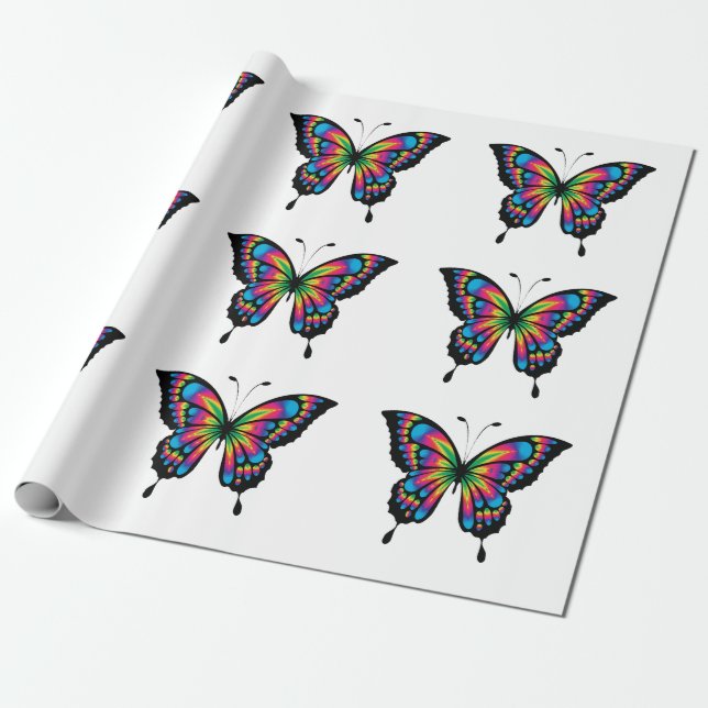 Cadeau papier d'emballage pour papillon arc-en-ciel (Déroulé)
