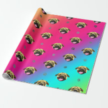 Papier d'emballage Pug à rayures arc-en-ciel