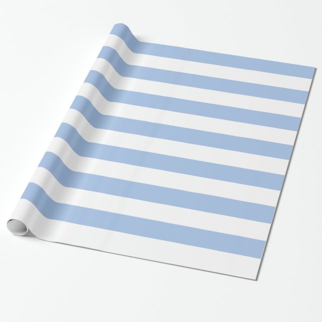 Cadeau Papier d'emballage rayé blanc et bleu-clair (Déroulé)