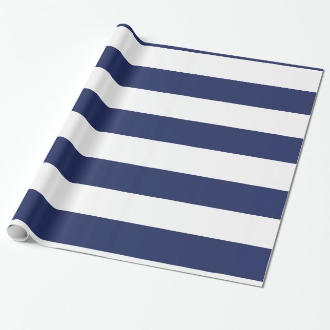 Cadeau Papier d'emballage rayé bleu et blanc nautique (Déroulé)