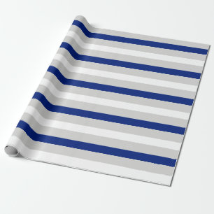 Cadeau Papier d'emballage rayé bleu marine blanc et gris