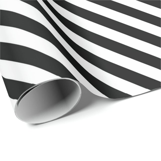 Cadeau Papier d'emballage rayé noir et blanc (Coin rond)