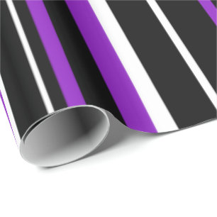 Cadeau Papier d'emballage rayé noir, violet et blanc