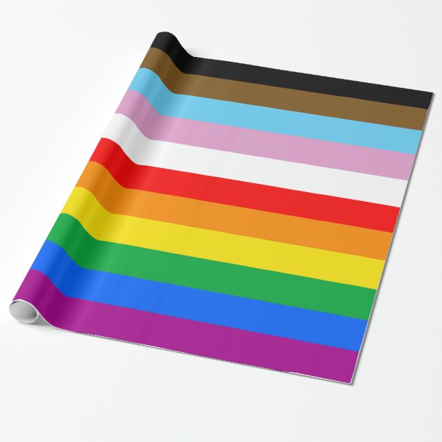 Cadeau Papier d'emballage rayé Progress Pride LGBTQ+ (Déroulé)