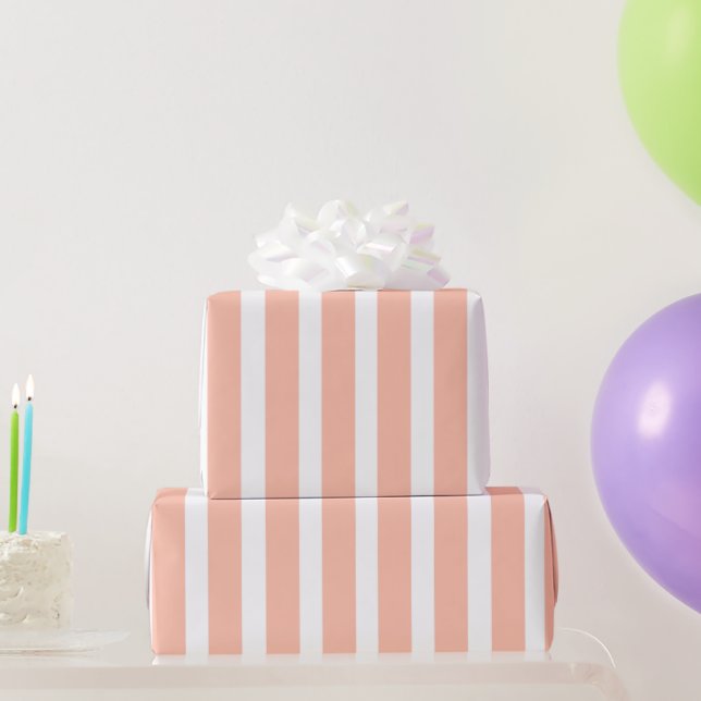 Cadeau Papier d'emballage rayé vertical pêche et blanc (Cadeaux de fête)