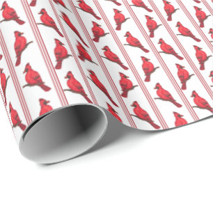 Cadeau Papier d'emballage rayures d'oiseau cardinal