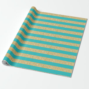 Cadeau Papier d'emballage rayures paillettes sarcelle aqu