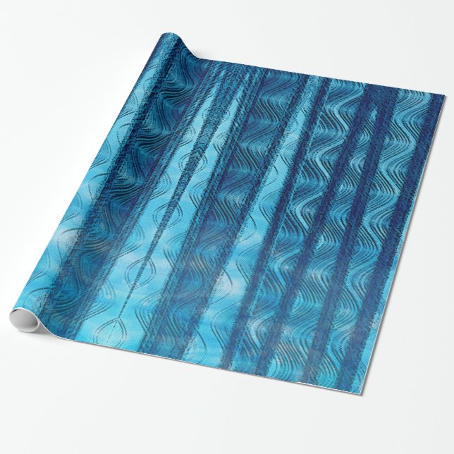 Cadeau Papier d'emballage Rétro Bleu Vagues Vintage Cool  (Déroulé)