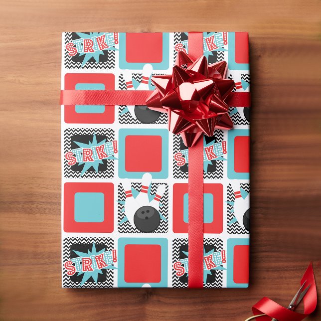 Cadeau Papier d'emballage Retro Bowling Chevron (Bowling Wrapping Paper)