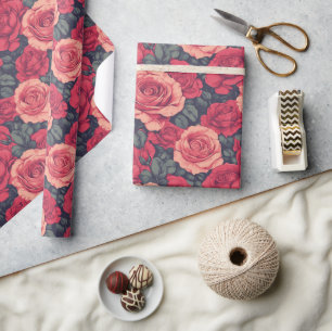 Cadeau Papier d'emballage rétro fleur de rose coloré