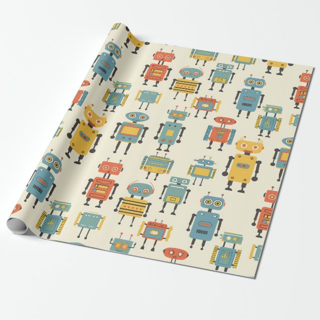 Cadeau Papier d'emballage Robots Rétro (Déroulé)