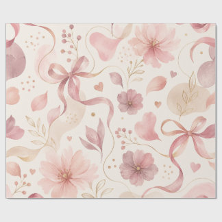 Cadeau Papier d'emballage rose à motif floral et nœud coq