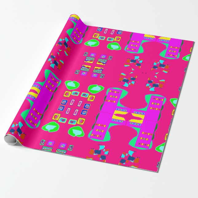 Cadeau papier d'emballage rose à motifs multiples (Déroulé)
