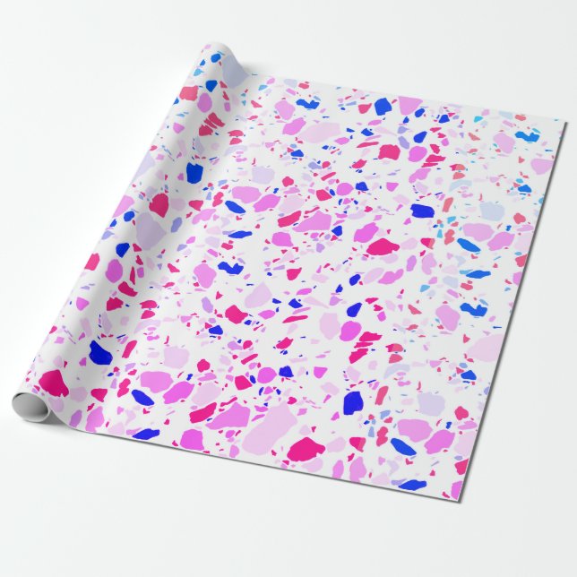 Cadeau Papier d'emballage rose, bleu violet terrazzo fait (Déroulé)