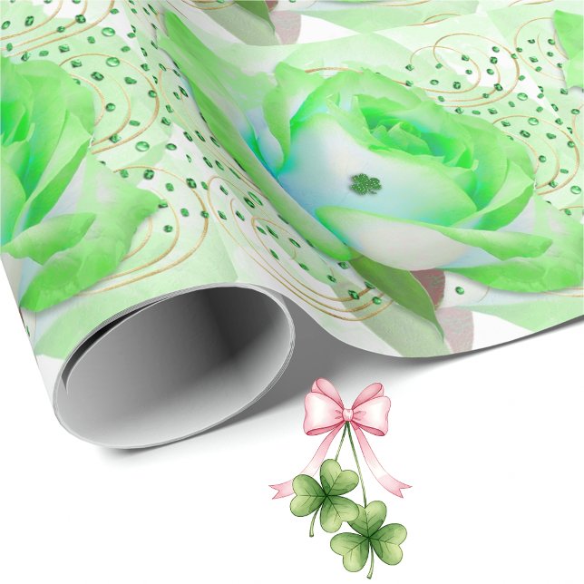 Cadeau Papier d'emballage Rose Celtique Verte (Créateur téléchargé)