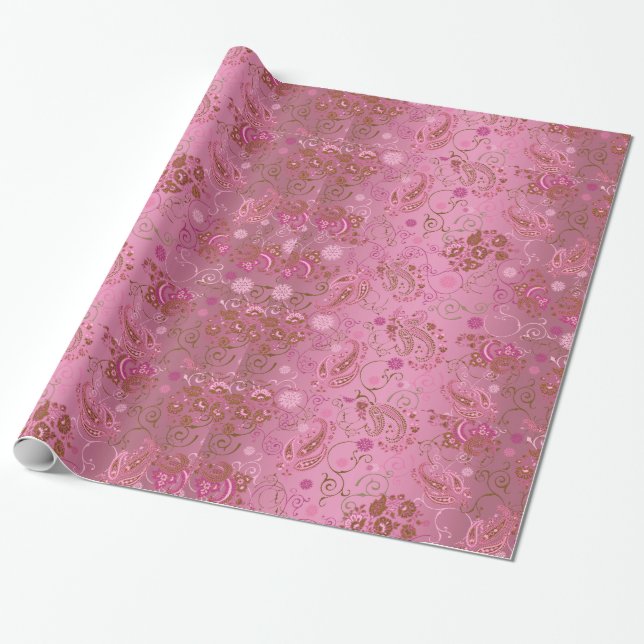 Cadeau Papier d'emballage rose de Paisley (Déroulé)