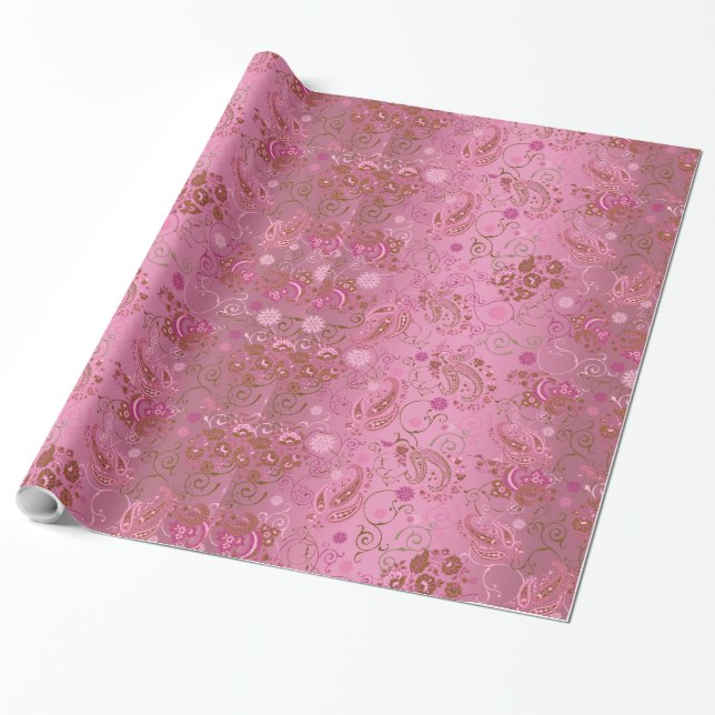 Cadeau Papier d'emballage rose de Paisley (Déroulé)