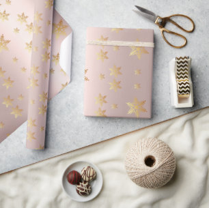 Cadeau Papier d'emballage rose doré et étoiles dorées