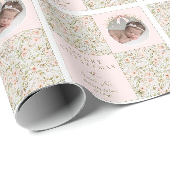 Cadeau Papier d'emballage rose floral Coquette (Coin rond)