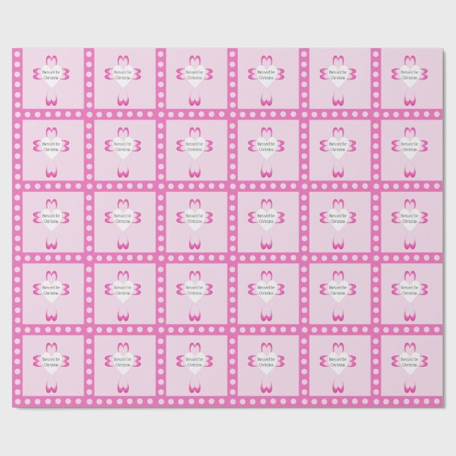 Cadeau Papier d'emballage rose pour baptême de filles (Plat)