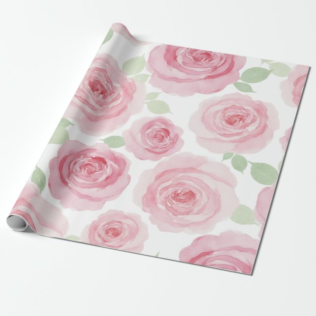 Cadeau Papier d'emballage Rose Romantique (Déroulé)