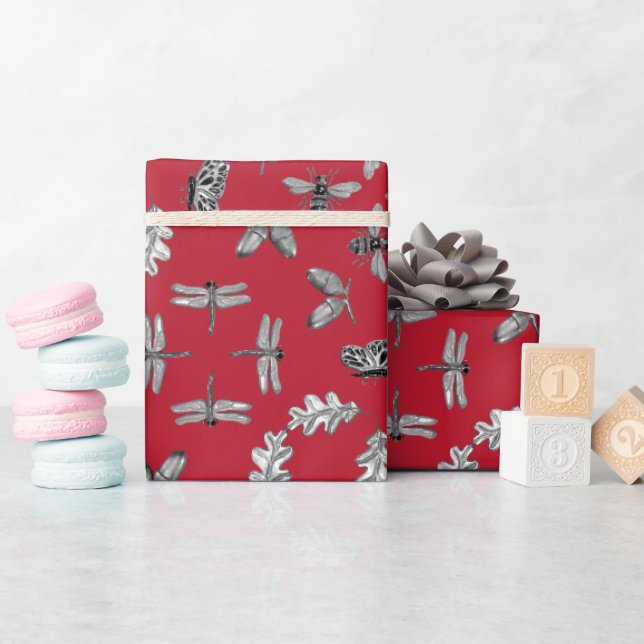 Cadeau Papier d'emballage rouge et argent (Baby Shower)