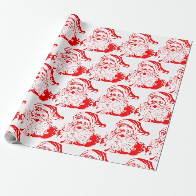 Cadeau Papier d'emballage ROUGE ET BLANC de PÈRE NOËL (Déroulé)