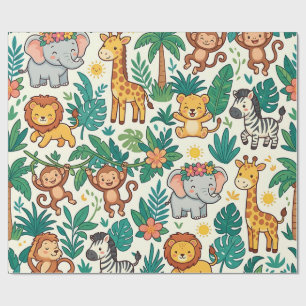 Cadeau Papier d'emballage Safari Jungle – Éléphant Lion M