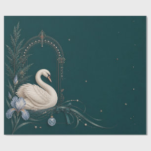 Cadeau Papier d'emballage sarcelle de Noël Cygne de luxe