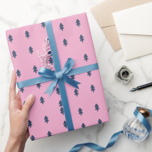 Cadeau Papier d'emballage simple bleu rose arbre de Noël