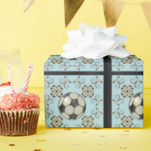 Cadeau Papier d'emballage sport Ballon de foot Bébé Bleu 