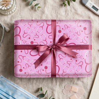 Cadeau Papier d'emballage Stéthoscope Thème Santé Rose