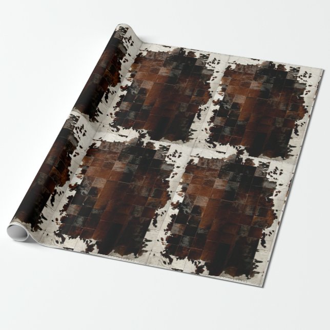 Cadeau Papier d'emballage Tan White Cowhide (Déroulé)