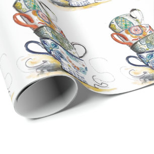 Cadeau Papier d'emballage - Tasses à thé vintage