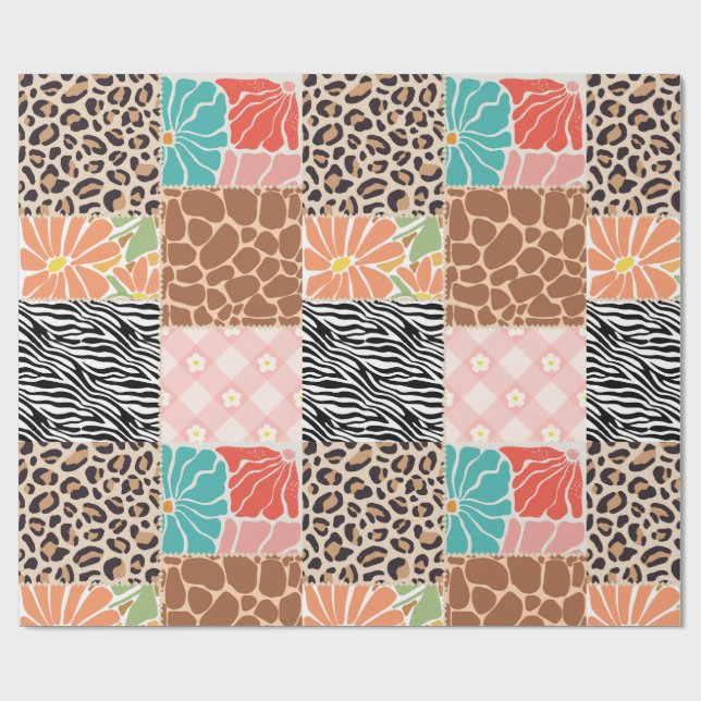 Cadeau Papier d'emballage tendance patchwork à motifs ani (Plat)