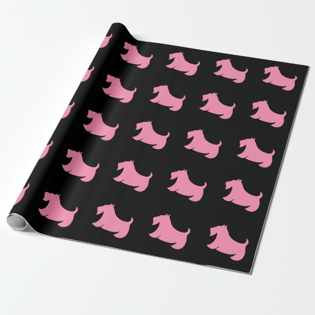 Cadeau Papier d'emballage Terrier Écossais Rose (Déroulé)