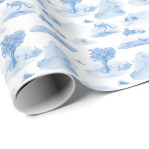 Cadeau Papier d'emballage Toile Animal Australien (Bleu)