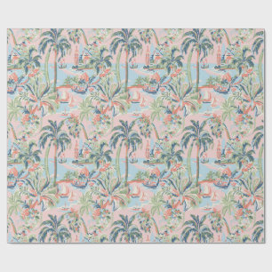 Cadeau Papier d'emballage toile tropical rose et vert, Pa