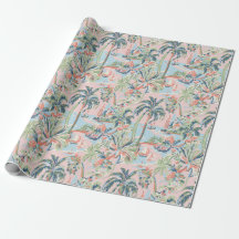 Papier d'emballage toile tropical rose et vert, Pa