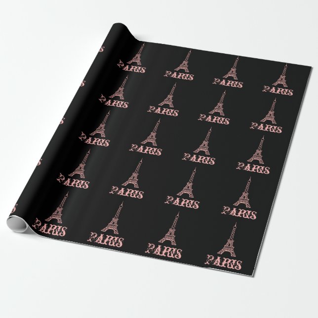 Cadeau Papier d'emballage Tour Eiffel rose de Paris  (Déroulé)