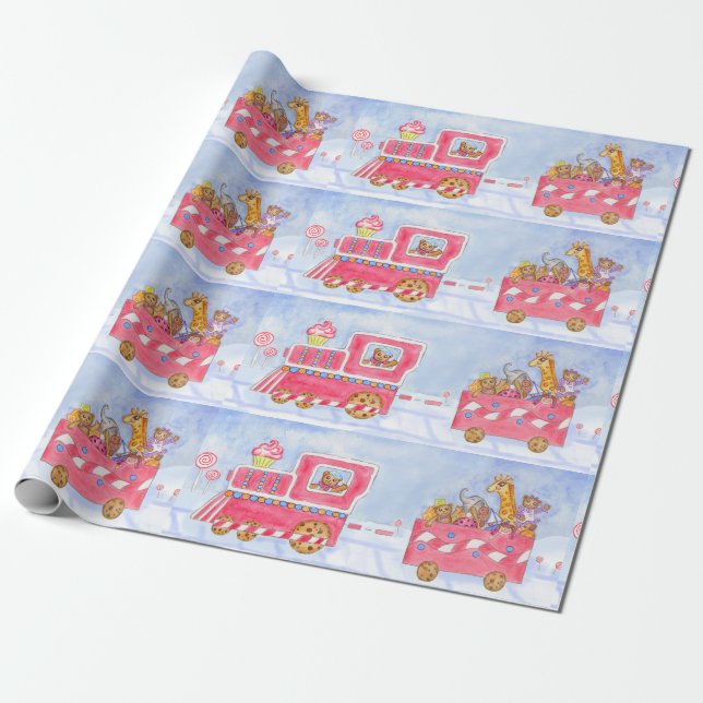 Cadeau Papier d'emballage Train de Noël  (Déroulé)