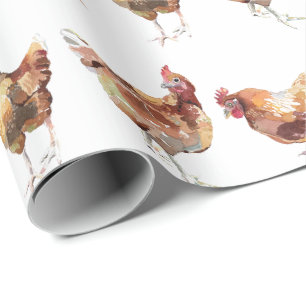 Cadeau Papier d'emballage - Trois poules de ferme