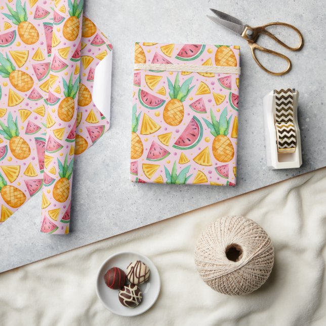 Cadeau Papier d'emballage tropical fruit ananas pastèque (Artisanat)
