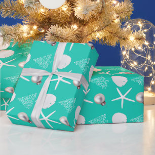 Cadeau Papier d'emballage turquoise de Noël tropical