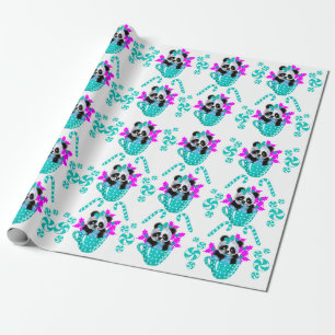 Cadeau Papier d'emballage Turquoise Panda Christmas