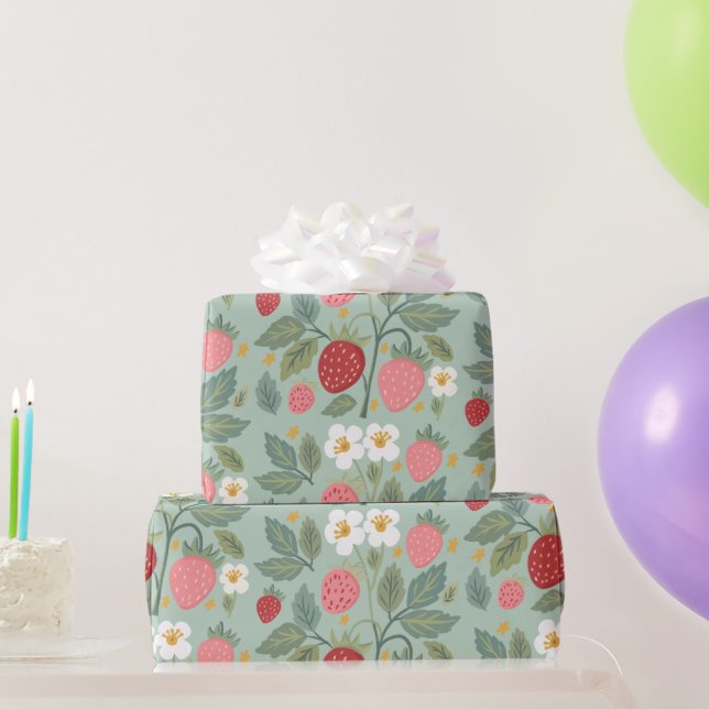 Cadeau Papier d'emballage végétal vert fraise (Cadeaux de fête)