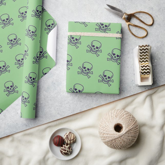 Cadeau Papier d'emballage vert crâne brillant (Artisanat)