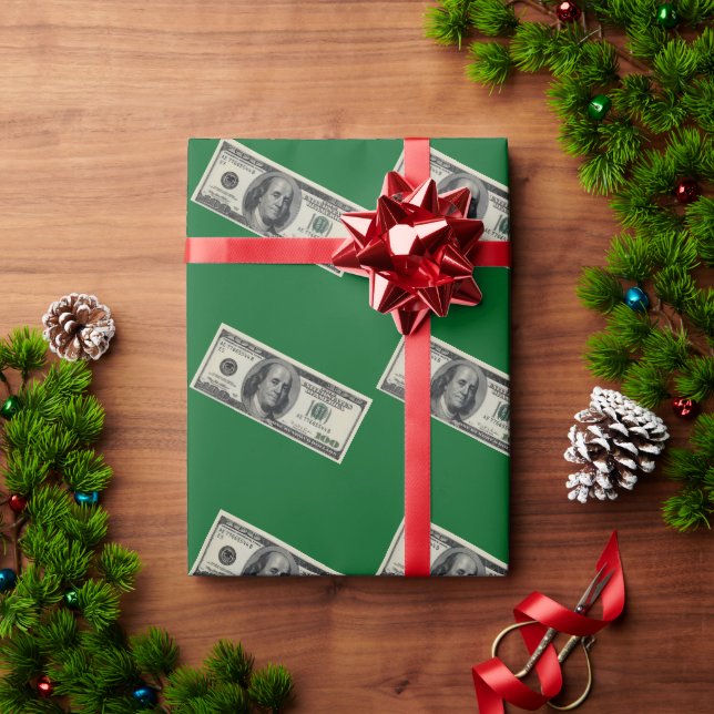 Cadeau Papier d'emballage vert de billet de cent dollars (Cadeau de vacances)