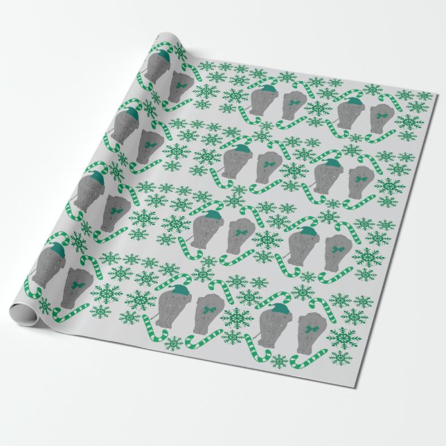 Cadeau Papier d'emballage vert de Noël éléphant (Déroulé)