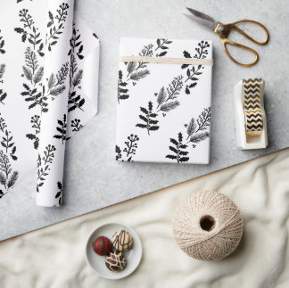 Cadeau papier d'emballage vert de Noël noir et blanc